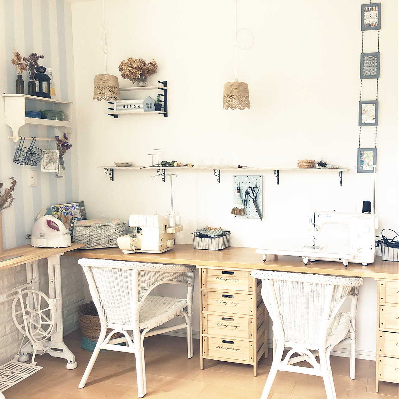 JANOME ジャノメ 足踏み ミシンテーブル 飛騨産業の天板 リメイク