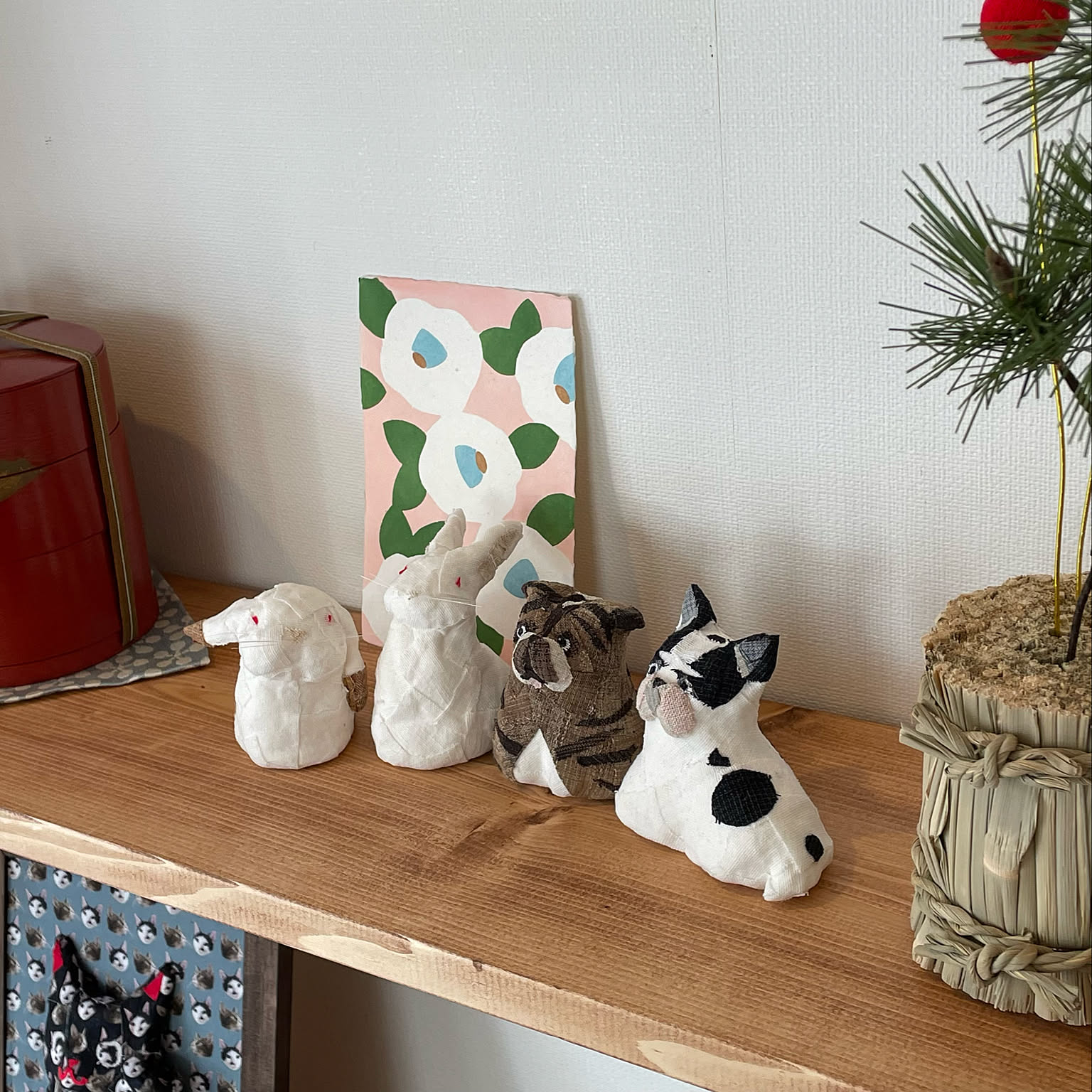 お正月置物動物リスネコイヌ門松ハンドメイド作家 お正月 置物 動物