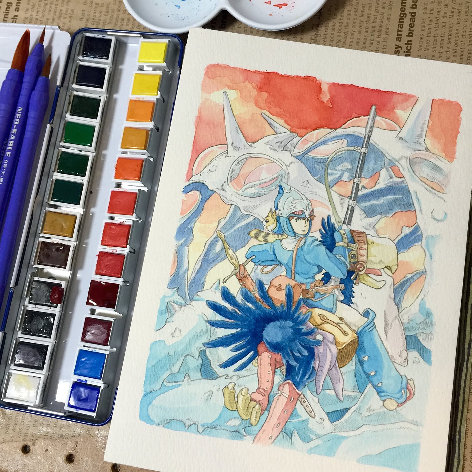 机/ジブリ描いてみた6作品目/趣味/水彩/壁に飾る絵などのインテリア
