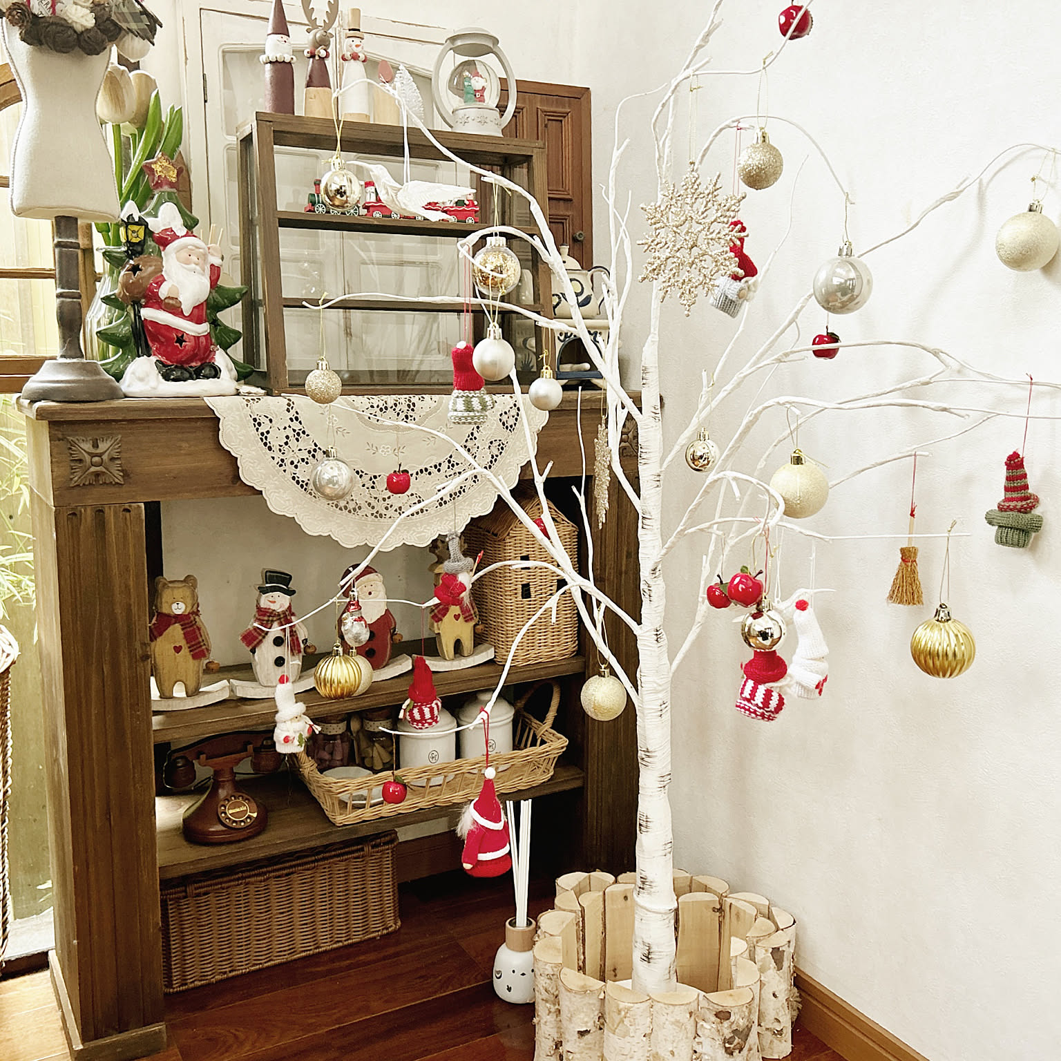 棚/白樺ツリー/早く春にな〜〜れ♡/マンション暮らし/生活感をなく