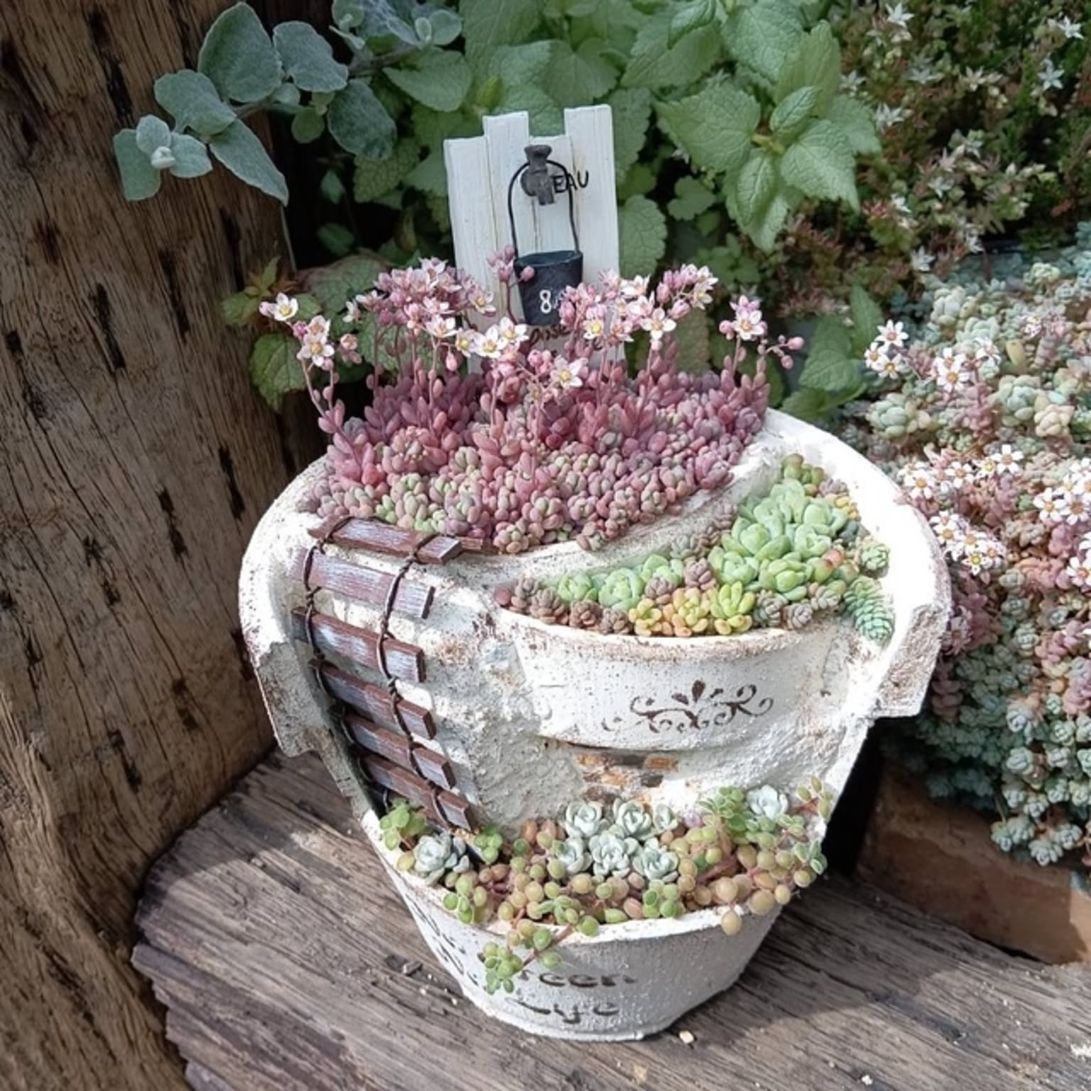 鉢割れ クラック 植木鉢 Crack (大サイズ) 黒土+白 ひび割れ模様 004 | KONOHA