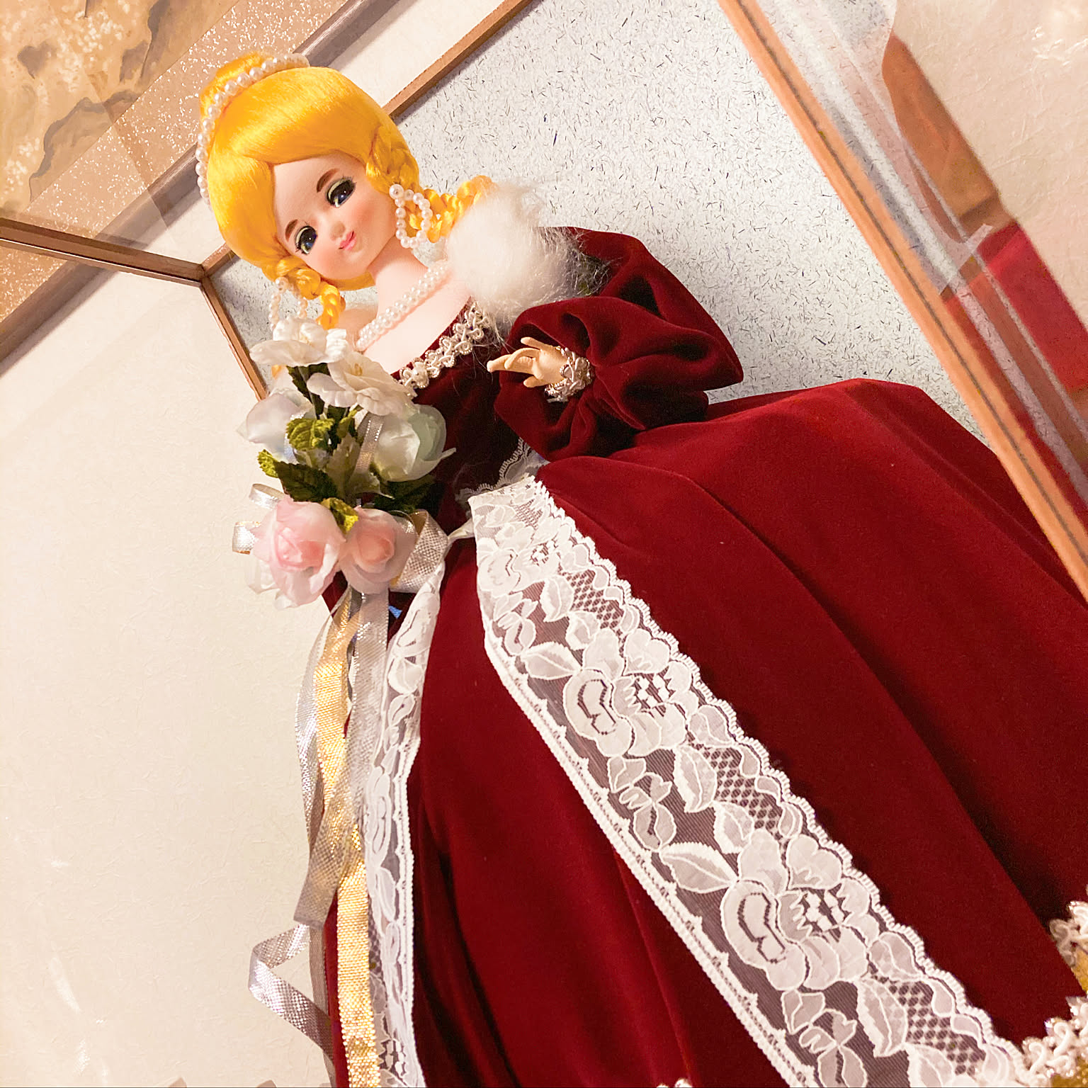 美品】紫色のドレス 西洋人形 フランス人形 ドール ケース付き