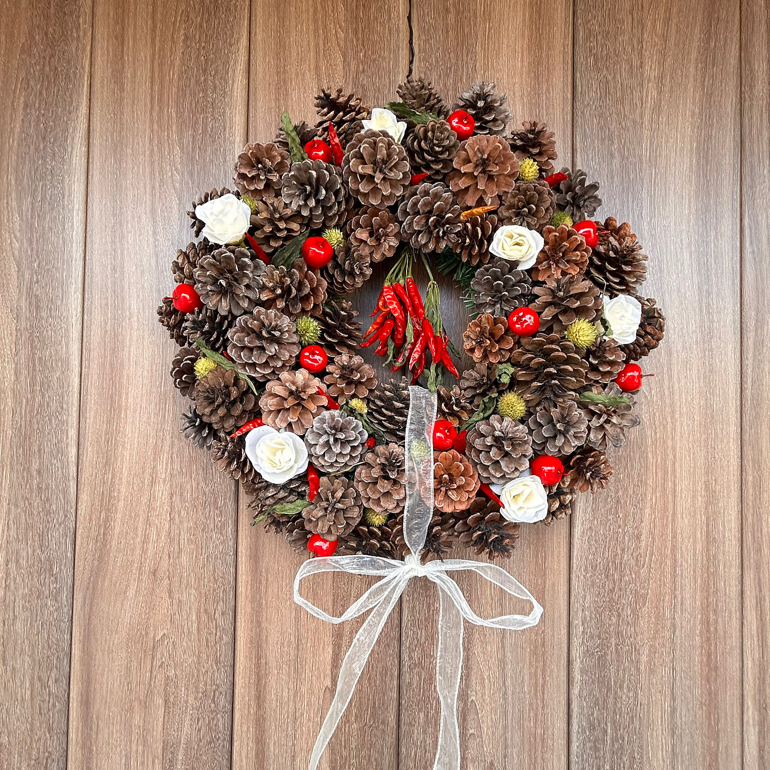 玄関/入り口/やっと完成！/唐辛子リース/唐辛子ドライ/唐辛子も