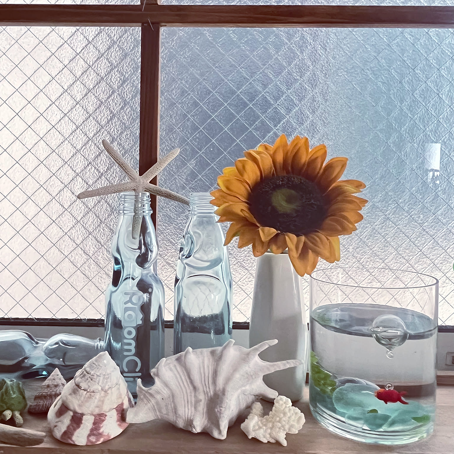 シーグラスアート『 向日葵と.。.:*♡～mini～』 シーグラスアート『 向日葵②～mini～』 シーグラスアート『 向日葵と