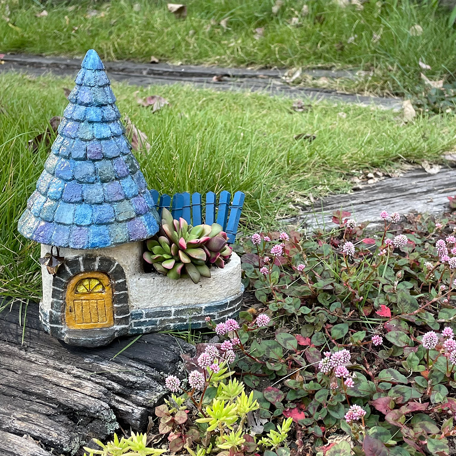 370★moon yellow モルタル雑貨　（お任せ植物付き）362 177d85f42a4b67b0e393c6833522d1