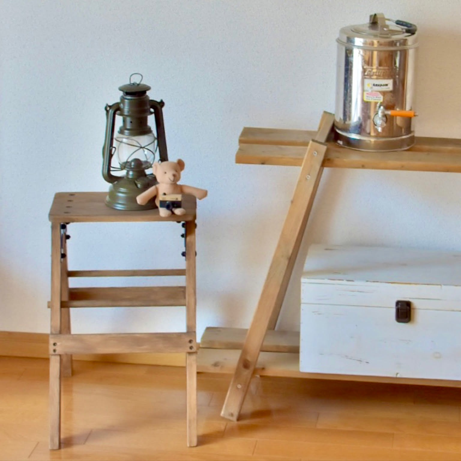 【引取限定】アンティーク ハンドメイド 木製棚 脚立活用 引取限定】アンティーク ハンドメイド 木製棚 脚立活用 引取限定