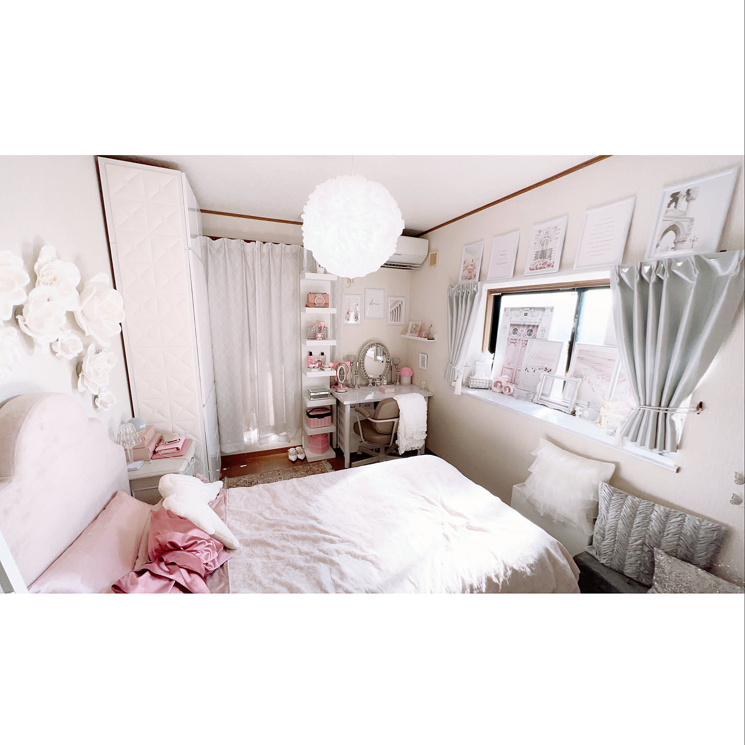 ドレッサー ＆ 収納棚 充電コンセント 姫系 キラキラ パープル 鏡台