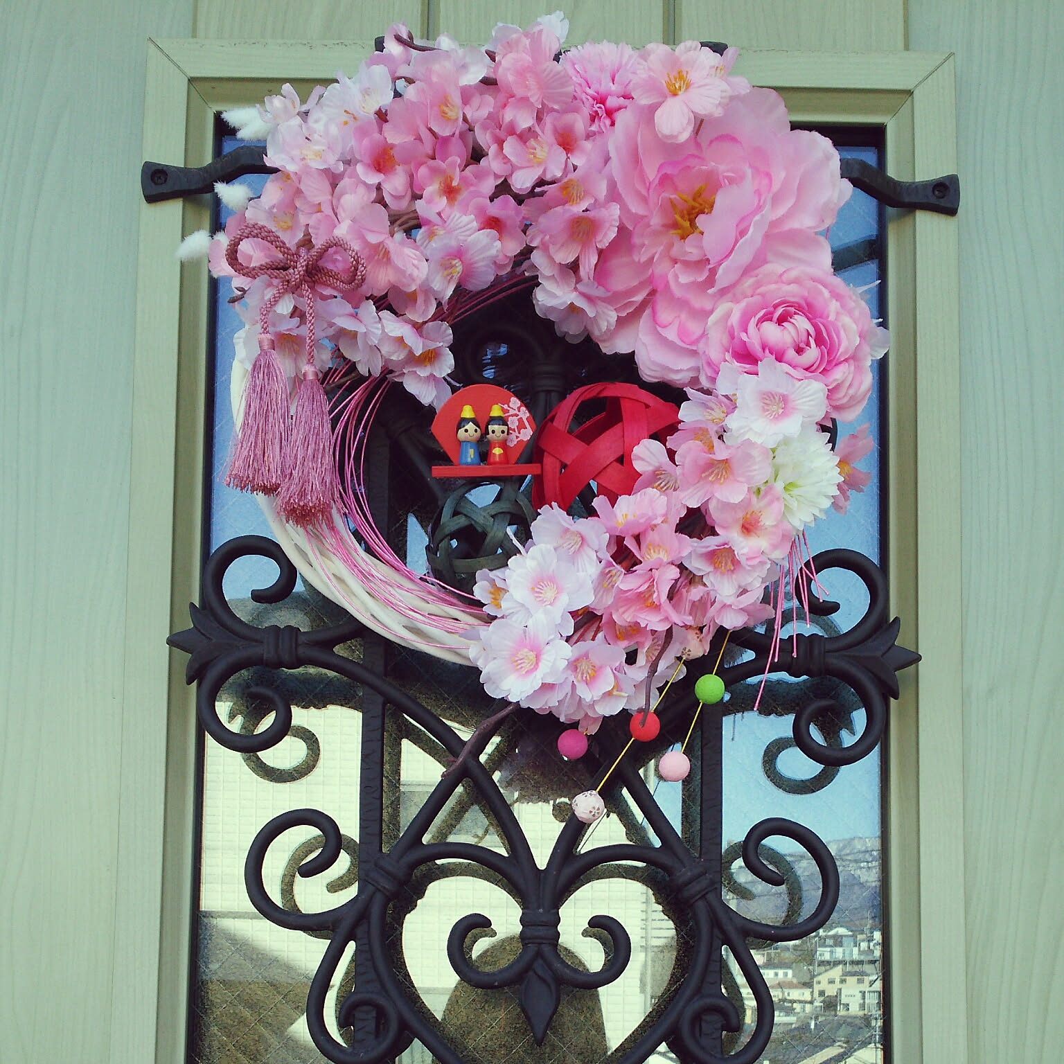 商品名【咲桜】ゆきこ♥ピンクローズと桜の花束風スワッグリース 春リース 商品名【咲桜】ゆきこ様専用♥ピンクローズと桜の花束風スワッグ