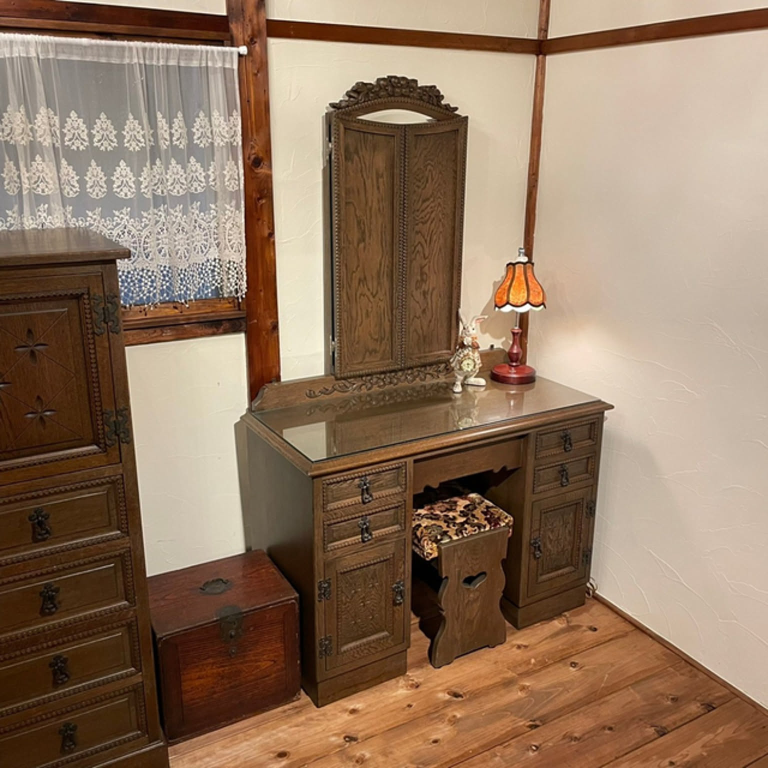 超レトロな作りのいい鏡台 ドレッサー アンティーク 古民家蔵出し