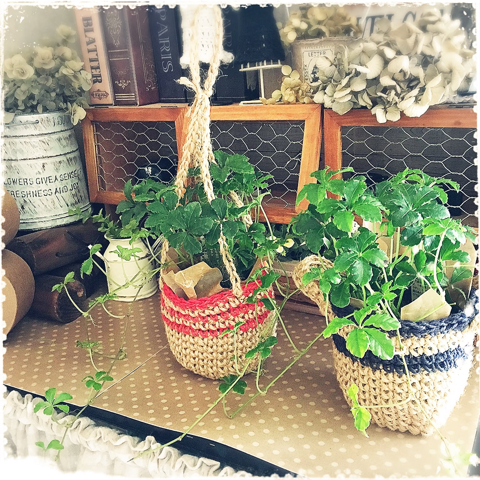 麻紐 プランターカバー編み編みのおすすめ商品とおしゃれな実例