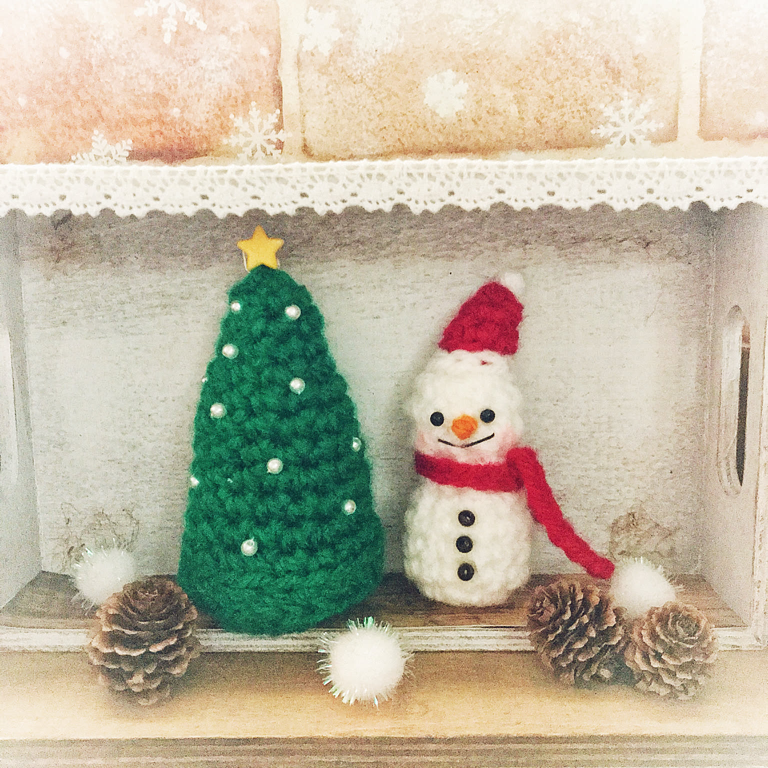 あみぐるみ フレンチブルドッグ　雪だるま クリスマスツリー あみぐるみ フレンチブルドッグ雪だるま クリスマスツリー