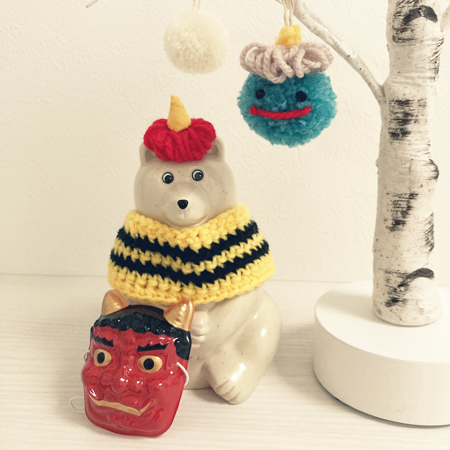 しろくま貯金箱＊節分コーデ 赤鬼セット しろくま貯金箱 節分アイテム 青鬼