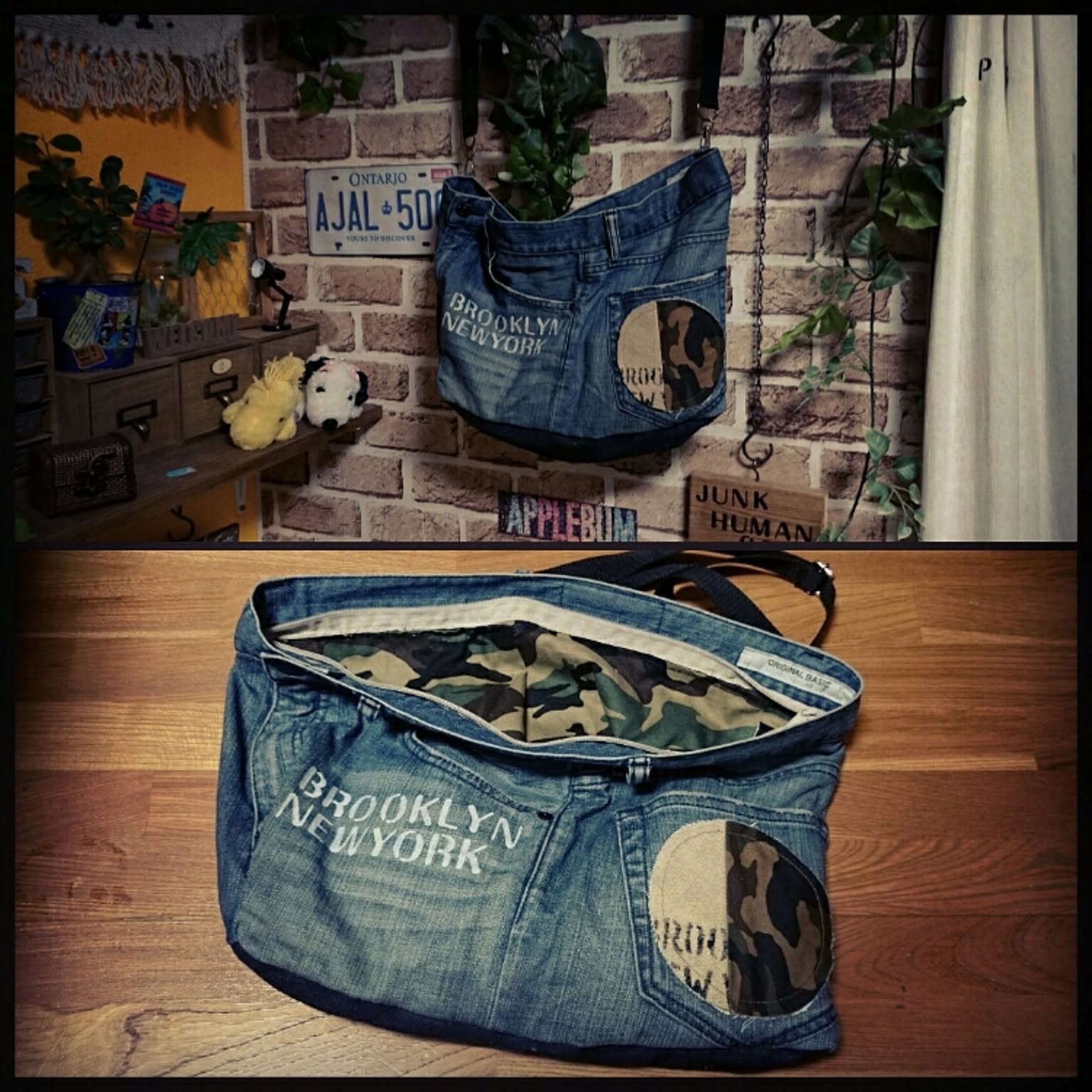 デニムリメイクバック ☆フリンジ×クマ （A denim remake bag