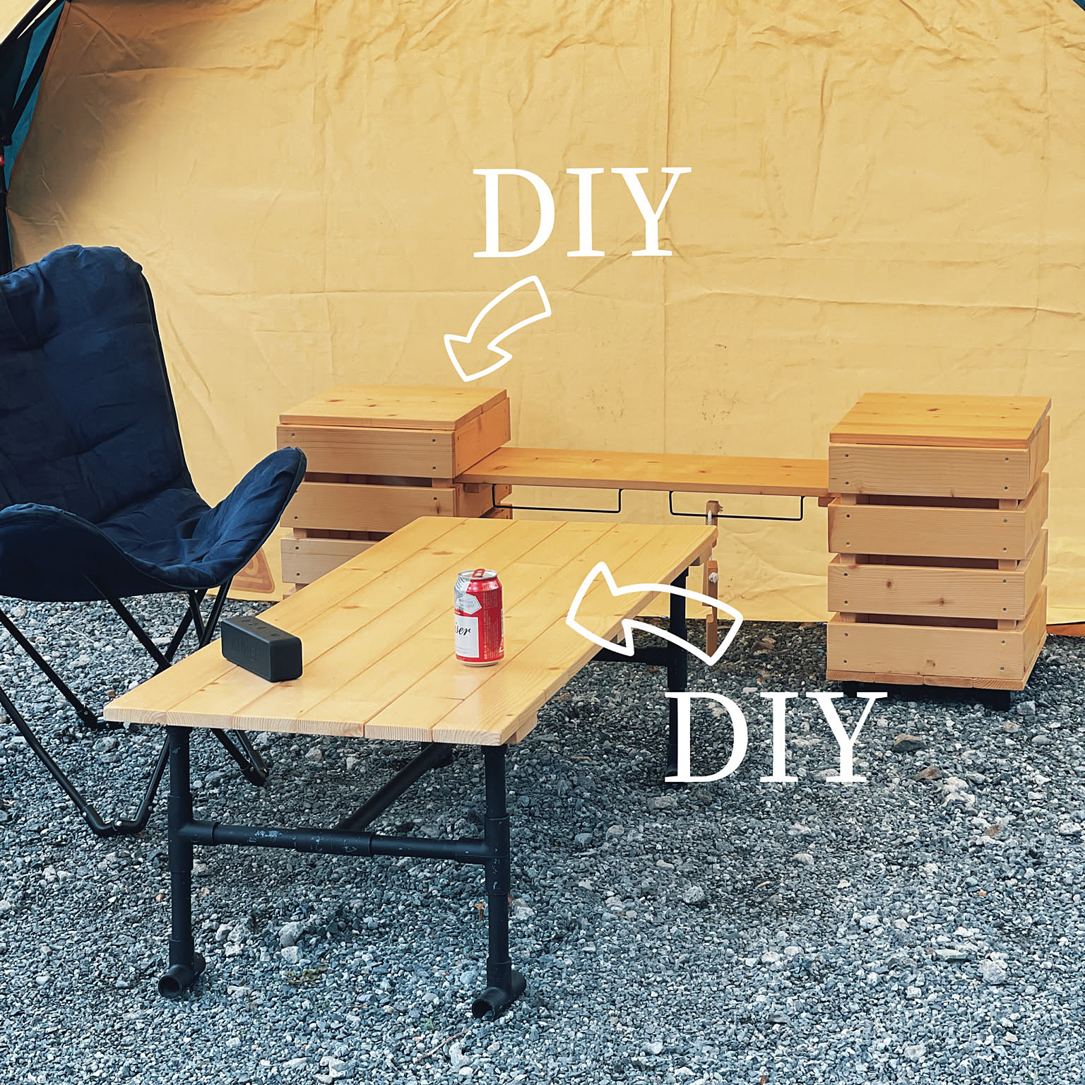 キャンプ用　防災用　収納ケース＆テーブル　自作品　DIY キャンプ用 防災用 収納ケース＆テーブル 自作品 DIY