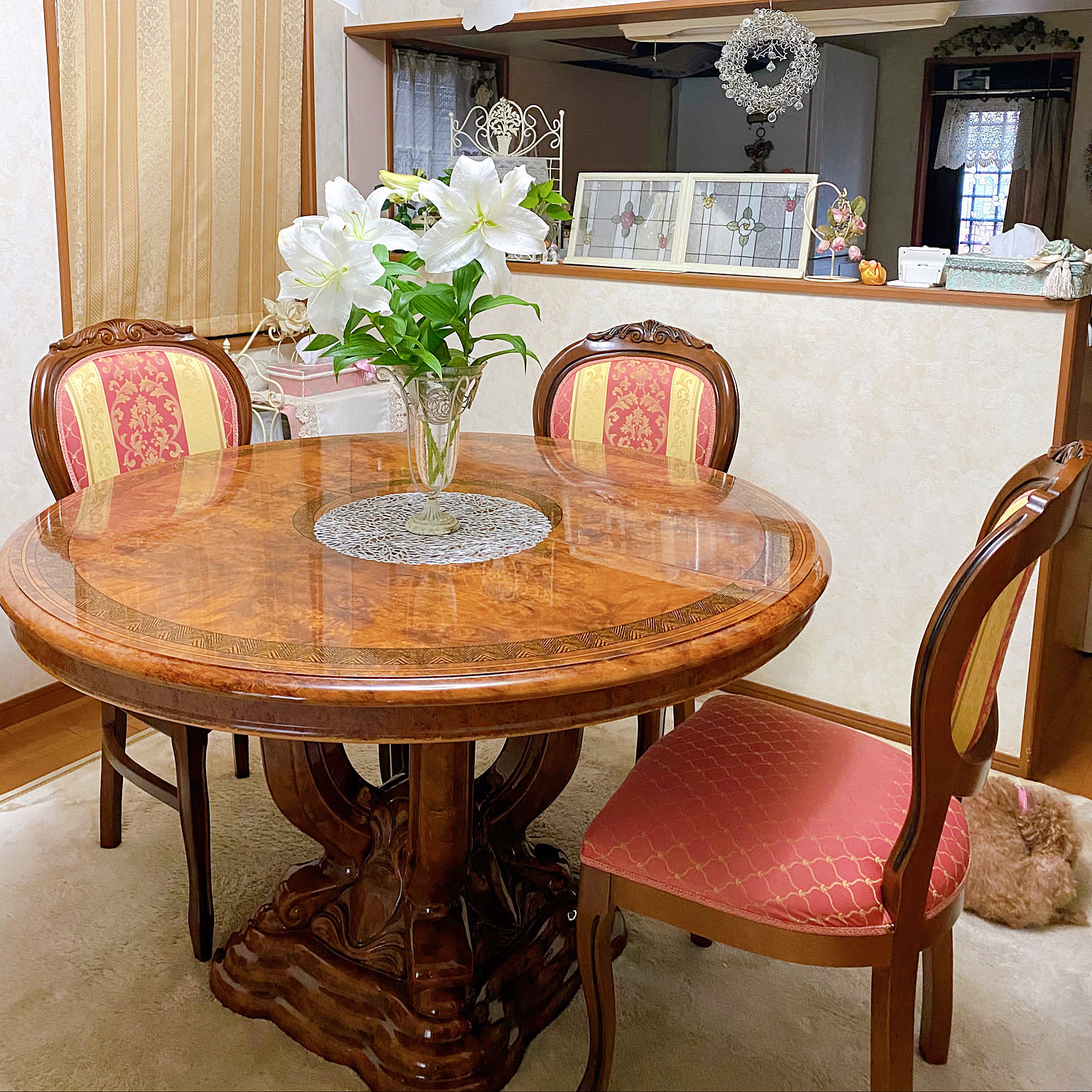 象嵌　ラウンドテーブル　サロンテーブル　ダイニング　花柄 象嵌 ラウンドテーブル サロンテーブル ダイニング 花柄