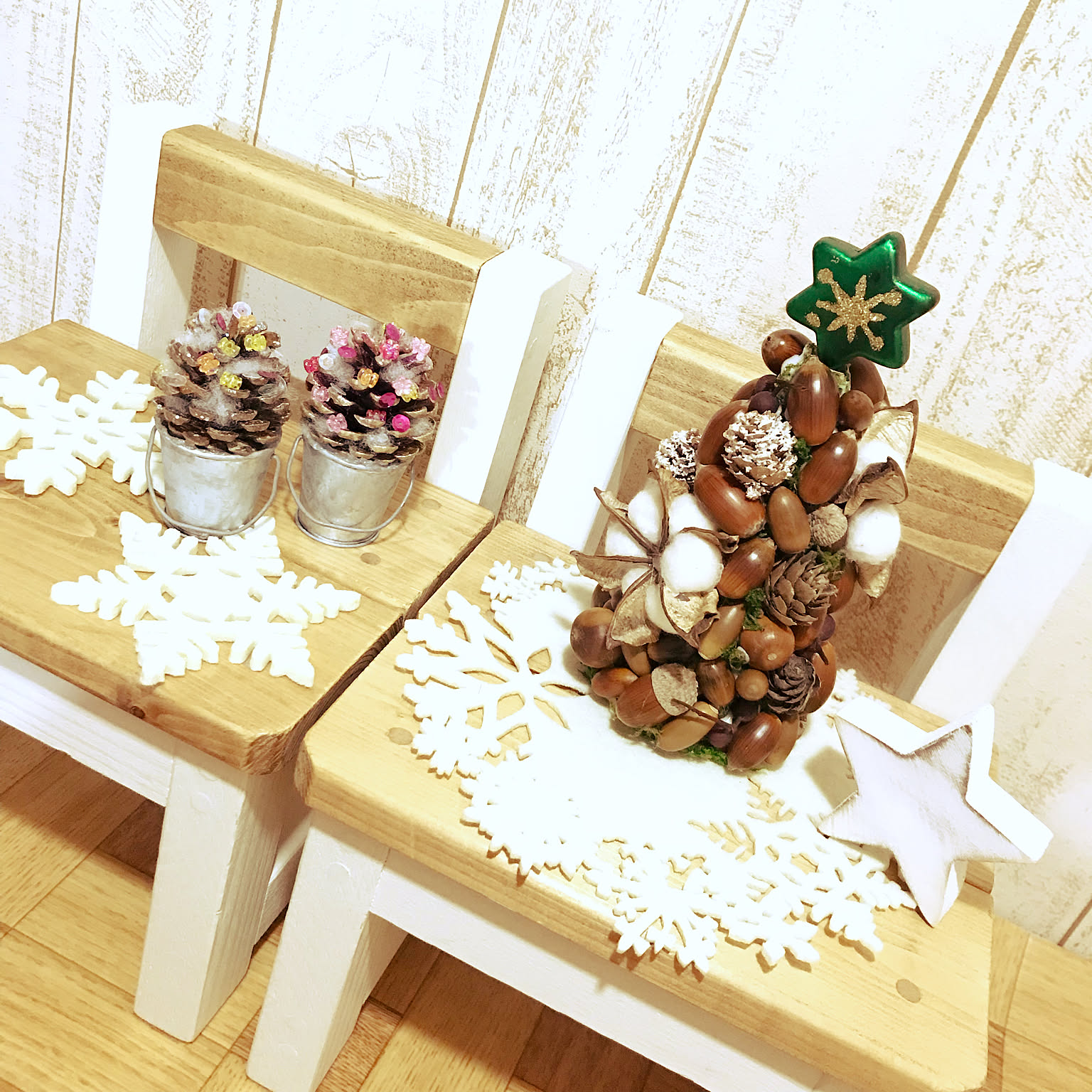 どんぐりアート♡クリスマスタペストリー風オブジェ♡ どんぐりアート♡クリスマスタペストリー風オブジェ♡