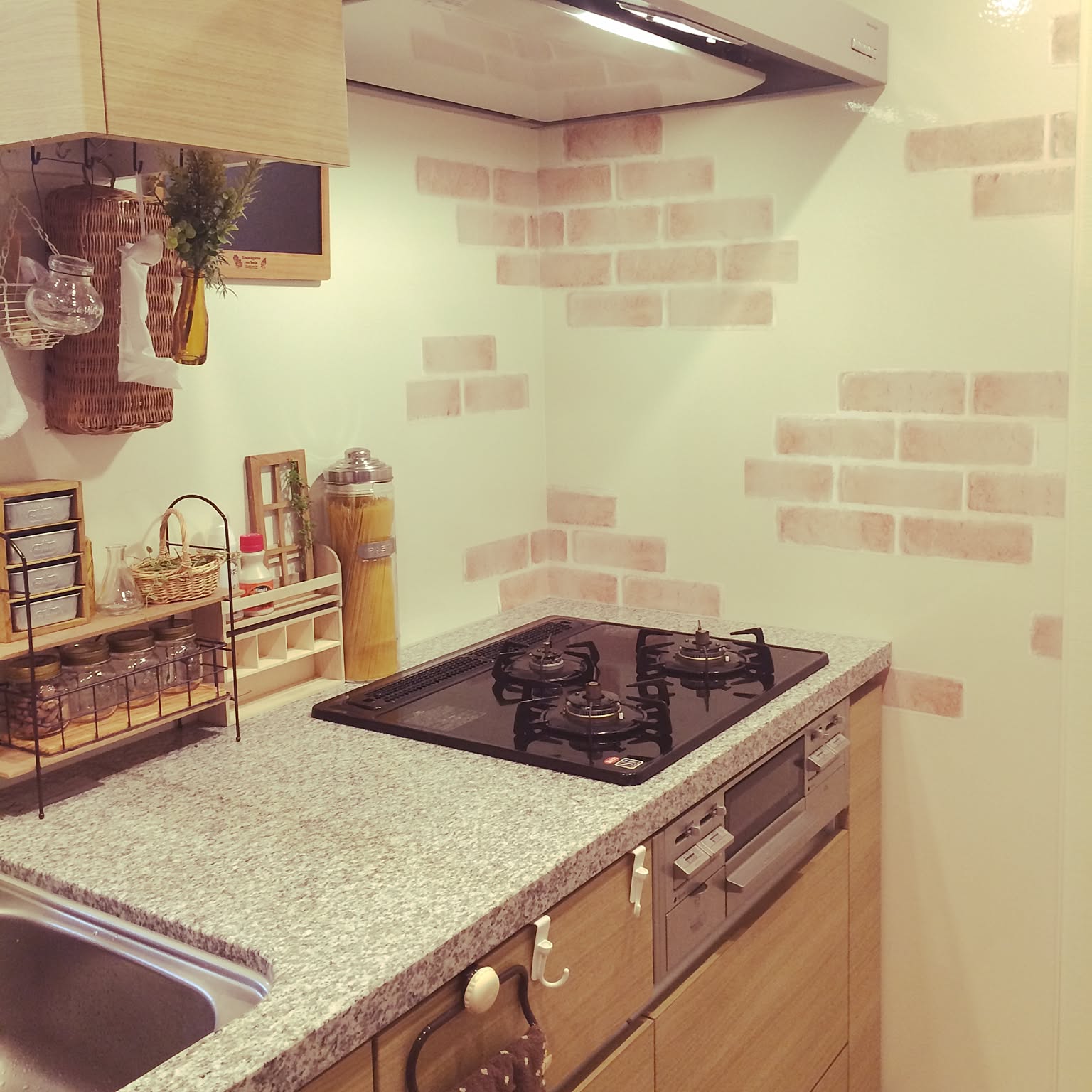 キッチン/レンガ壁紙/カッティングシート/アンティーク