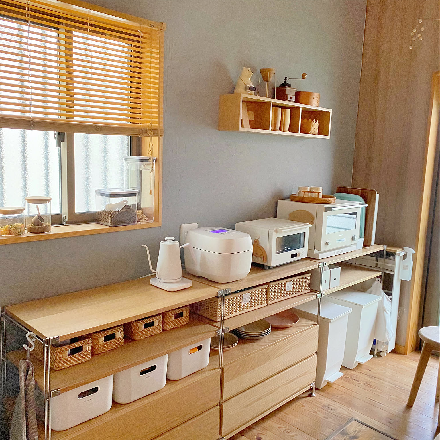 無印　食器棚 無印良品 スチール ユニットシェルフ 食器棚 オーク材 / MUJI