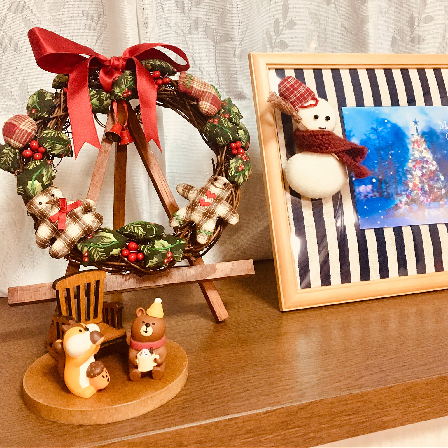 ハンドメイド＊羊毛フェルト＊雪だるまといのししちゃんの雪遊び