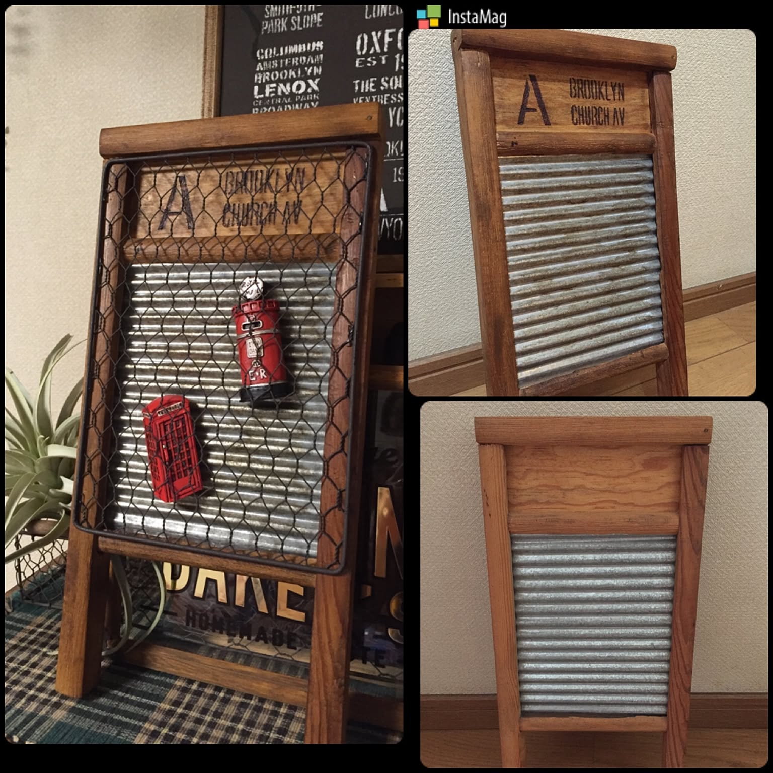 アンティーク】 木製 洗濯板 ディスプレイ