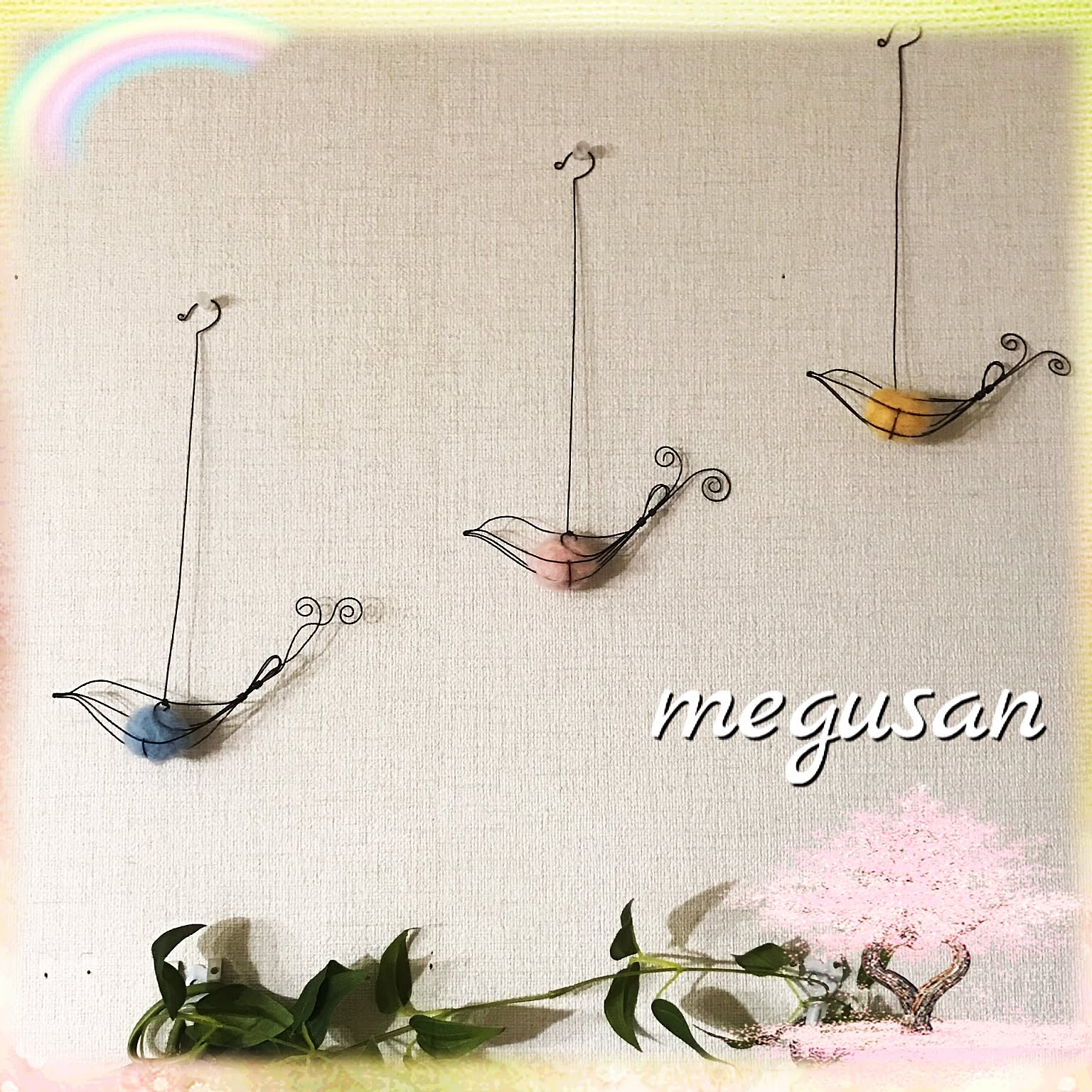ワイヤーアート ワイヤークラフト welcome 花と鳥 立体