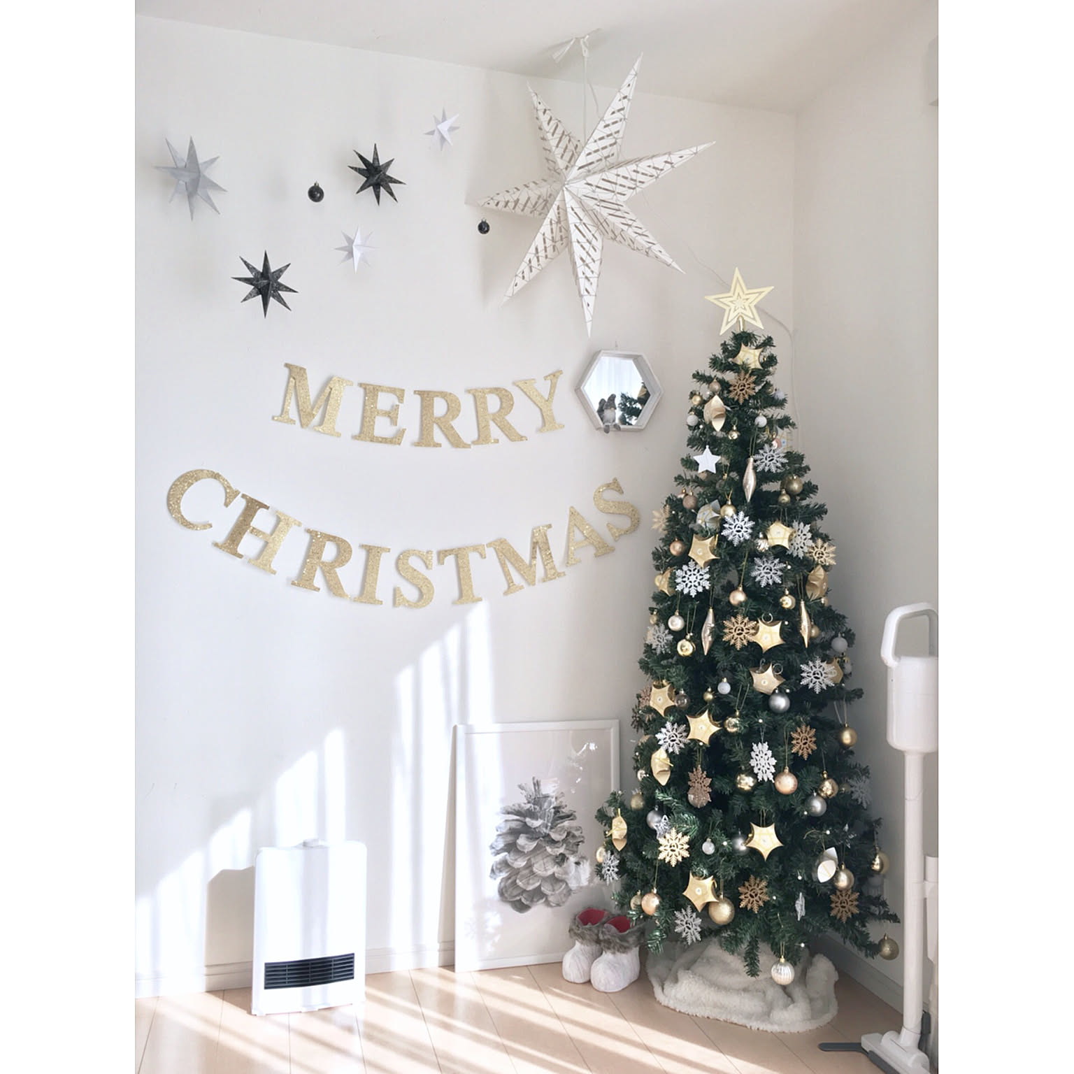 ニトリ美品【クリスマスツリー】150cm ホワイト　雪　おまけ付 クリスマスツリー 150cm おしゃれ ゴールド christmas tree 白