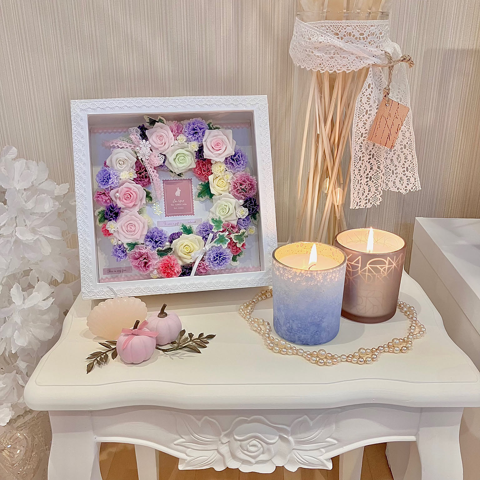 【専用となりました】クレイフラワー❁フラワーリース特大❁鳥❁ハンドメイド 専用となりました】クレイフラワー❁フラワーリース特大❁鳥