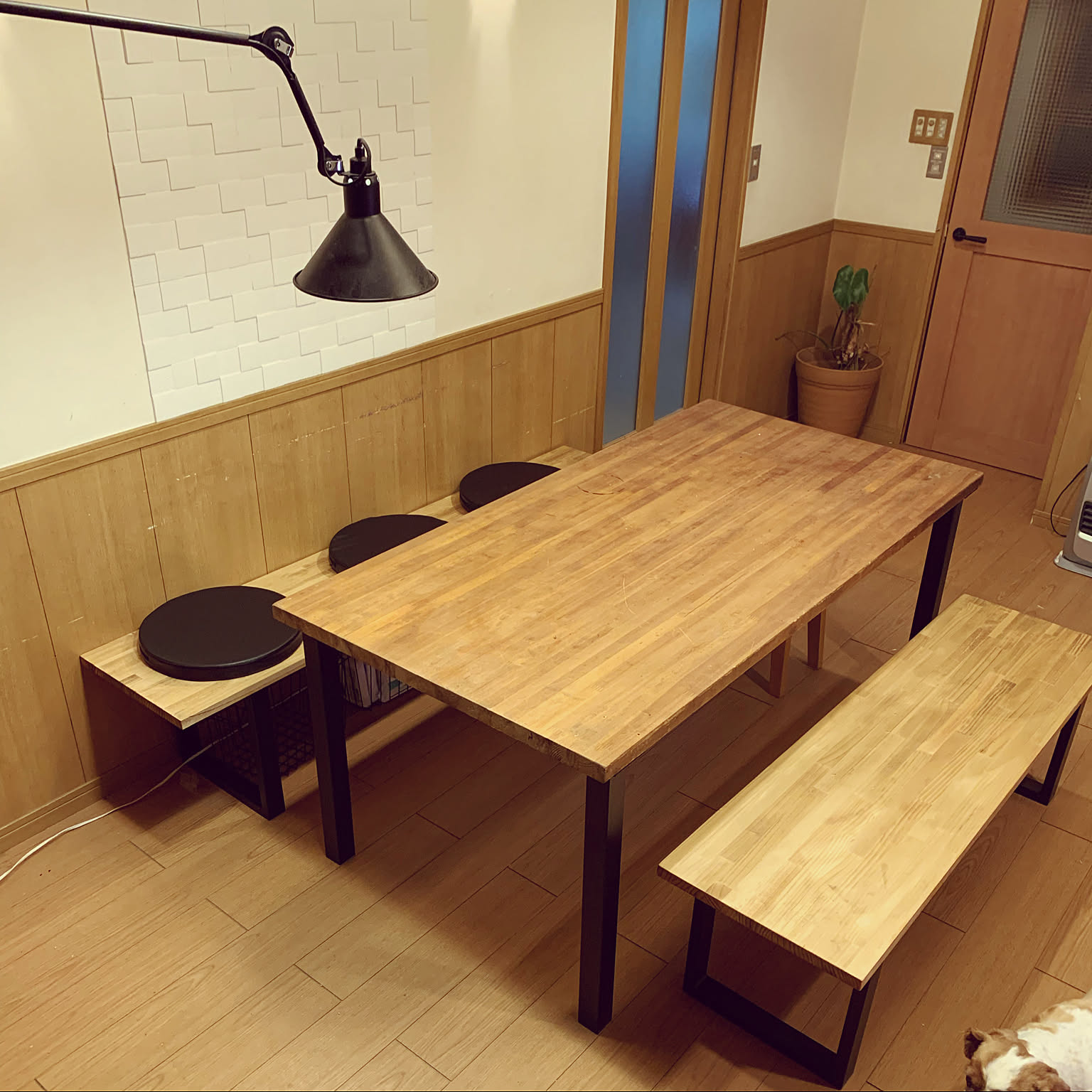 木製フレーム 布張り L字型ダイニングベンチ【引き取り限定】 値下げ