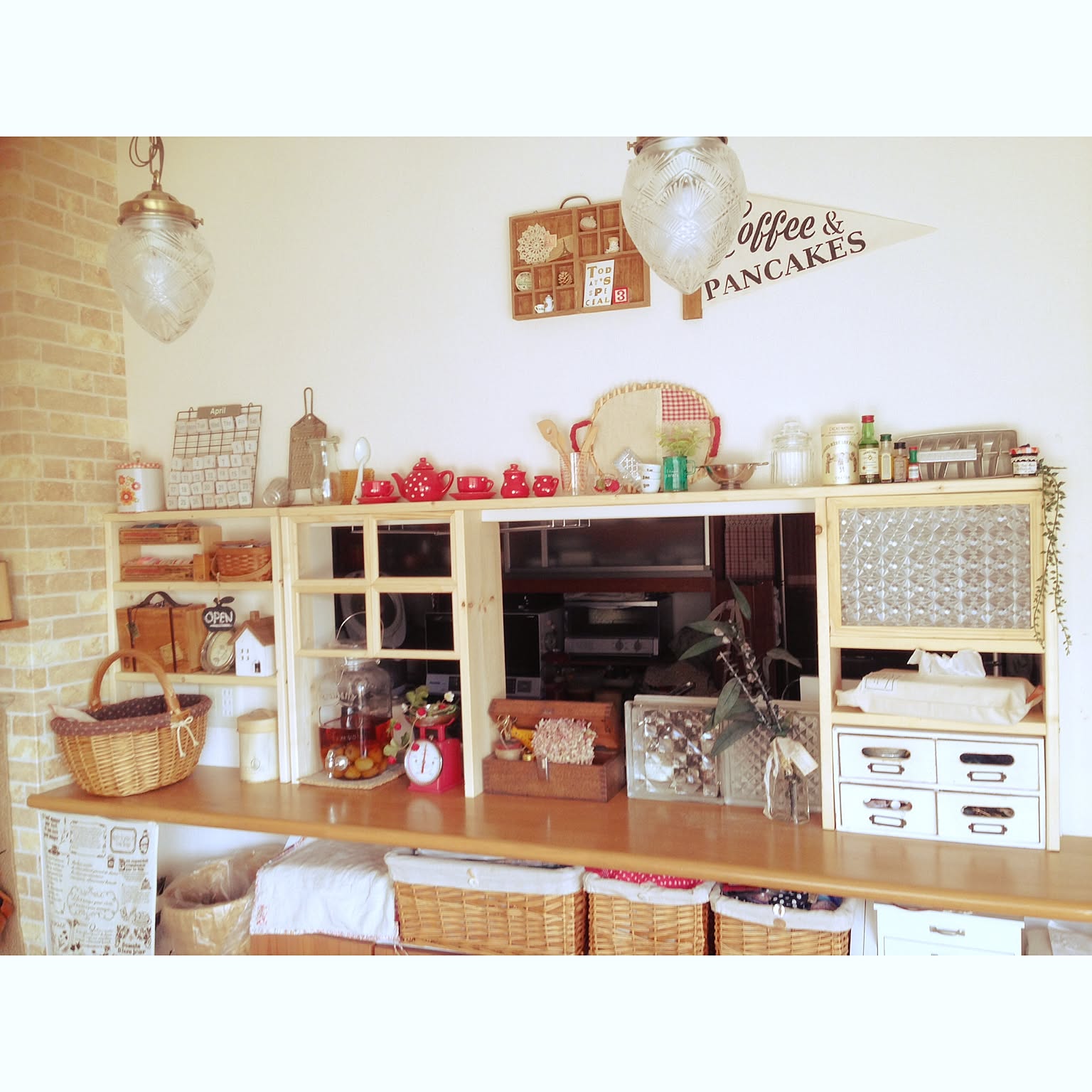 カウンター上DIY棚 1×4材のインテリア・手作りの実例 ｜ RoomClip 