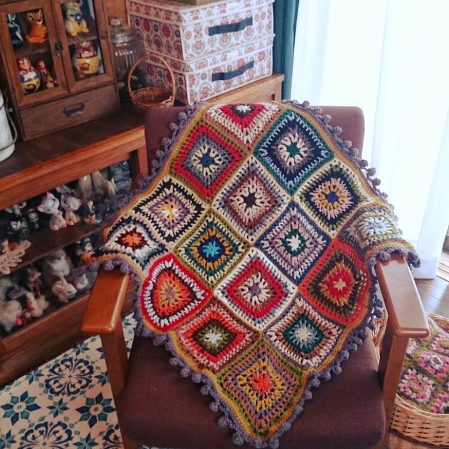 昭和レトロ かぎ針編み ブランケット 昭和レトロ かぎ編み