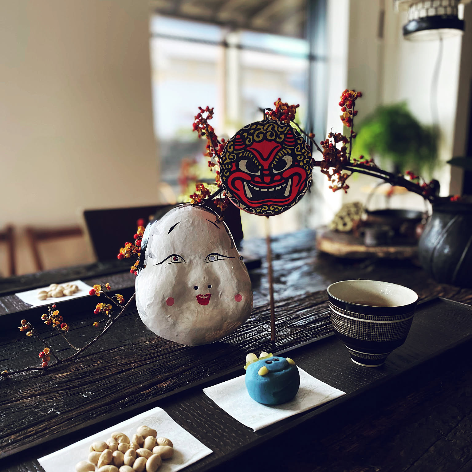 木彫りおかめひょっとこ置物オブジェ彫刻縁起物 【公式通販】