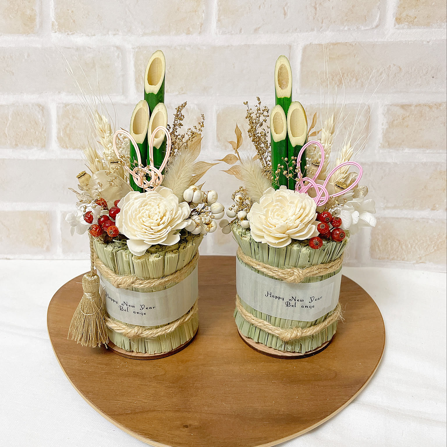 お正月飾り 門松 白 ホワイト ゴールド モダン門松 ハンドメイド