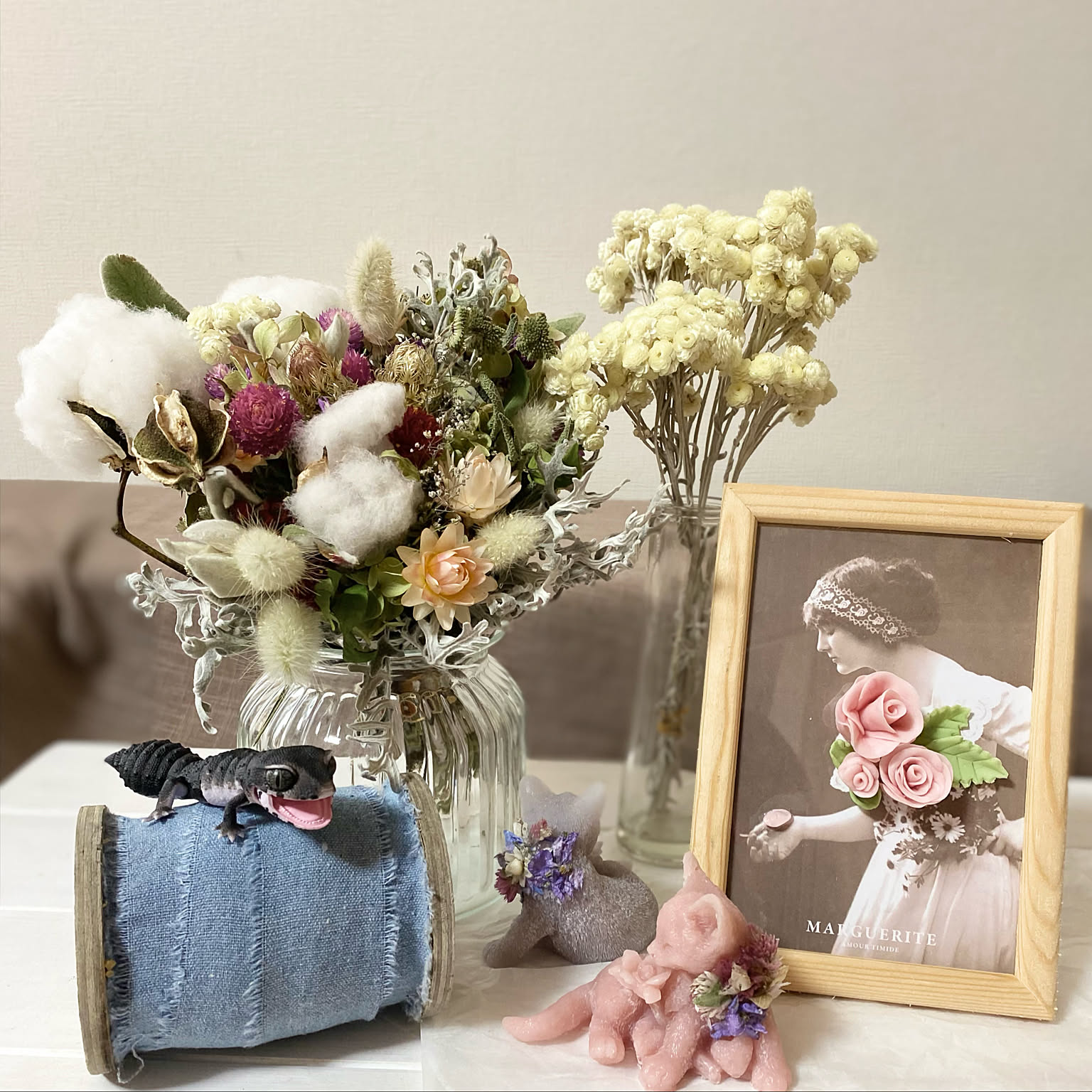 【専用となりました】クレイフラワー❁フラワーリース特大❁鳥❁ハンドメイド 専用となりました】クレイフラワー❁フラワーリース特大❁鳥