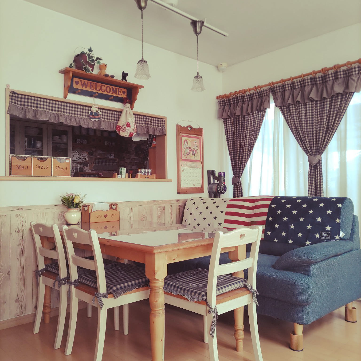 カントリー家具 ♡くり抜き パーテーション ギンガムチェック カントリー家具 ♡くり抜き パーテーション ギンガムチェック