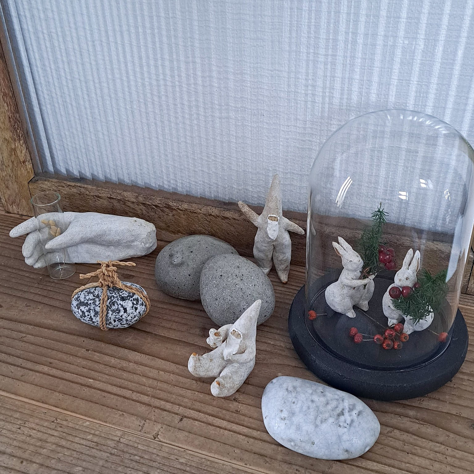 関守石】革紐 ハンドメイド 石ころ stone 置物 インテリアセット