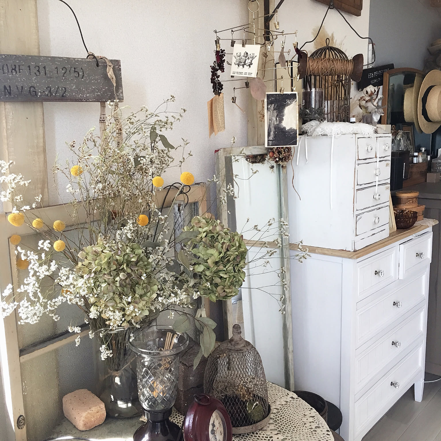 参考 アンティーク、シャビー、シック、退色、アジサイ ドライフラワー