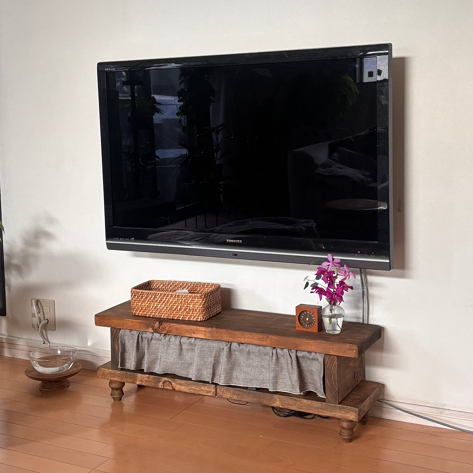 タモ材　手作りテレビ台　アンティーク　一点物 124【古民家DIY】オーク無垢材で作るテレビボード｜超本格的なテレビ