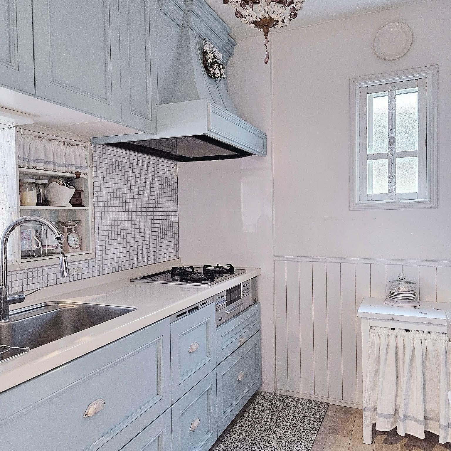 フランスアンティークグレモン錠ガラスキャビネットシャビーリペア済み