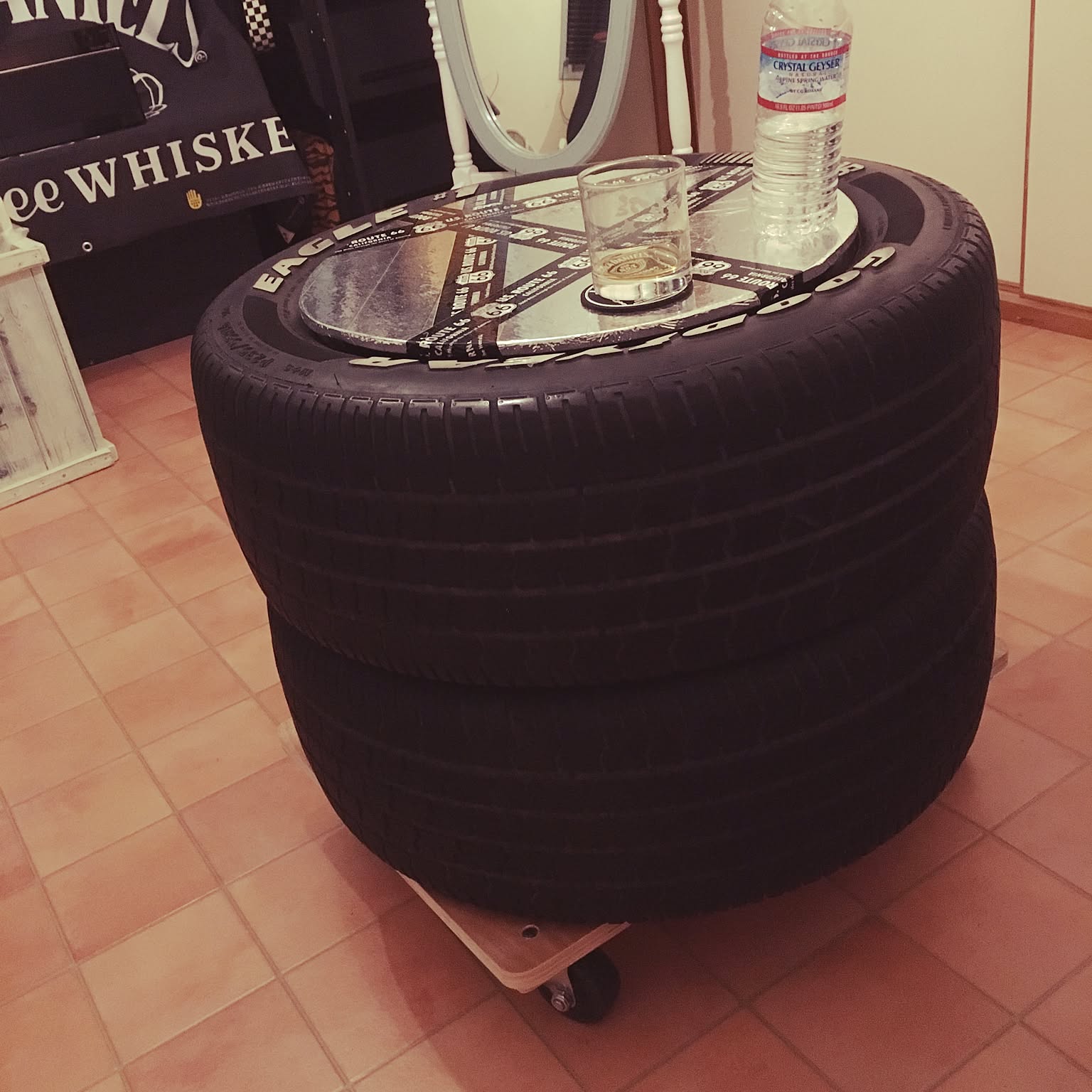 Goodyear EAGLE レーシングタイヤ リメイク ガラステーブル リビング