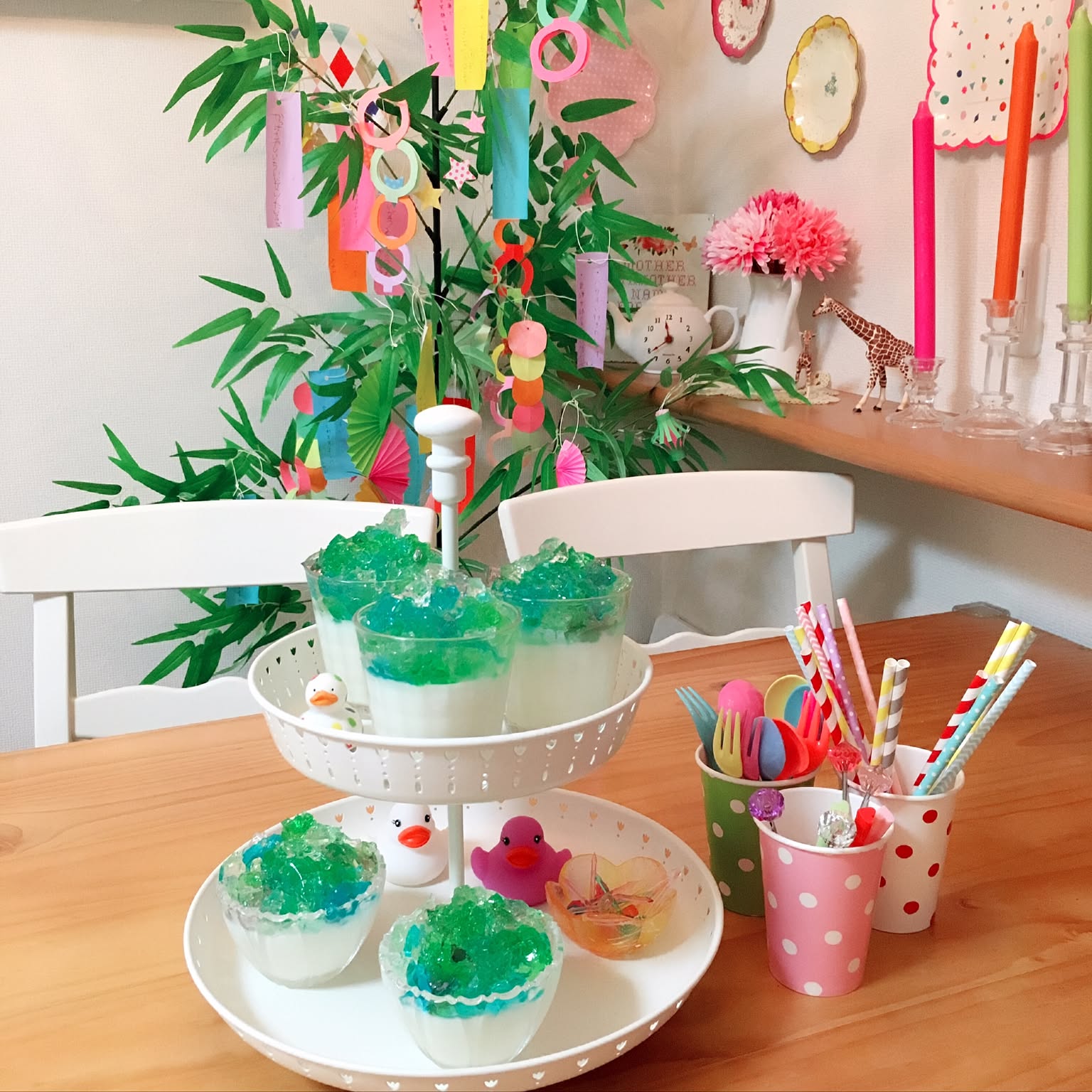 和菓子フェイクスイーツ【七夕のカラフルケーキセット