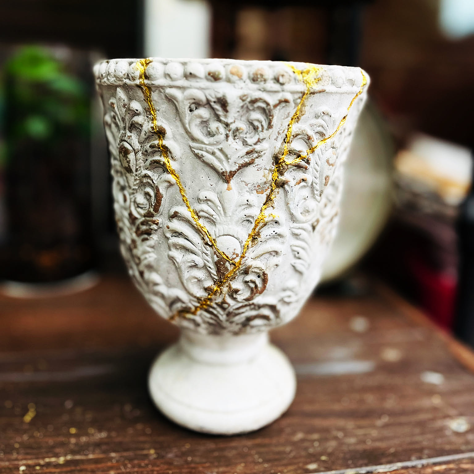 金継ぎ陶器花瓶傘立て飾り欠けあり