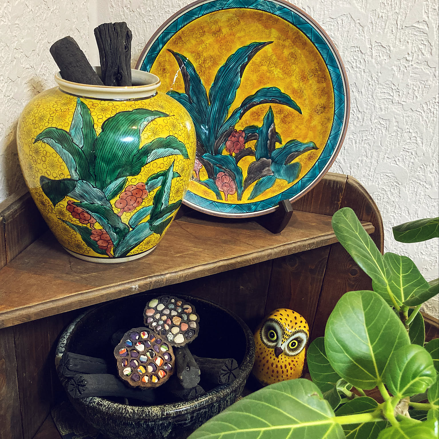 3-2030 九谷焼　木米作　色絵 角福 花瓶 壺 大型 飾り壺 3-2030 九谷焼 木米作 色絵 角福 花瓶 壺 大型 飾り壺 壺 九谷焼