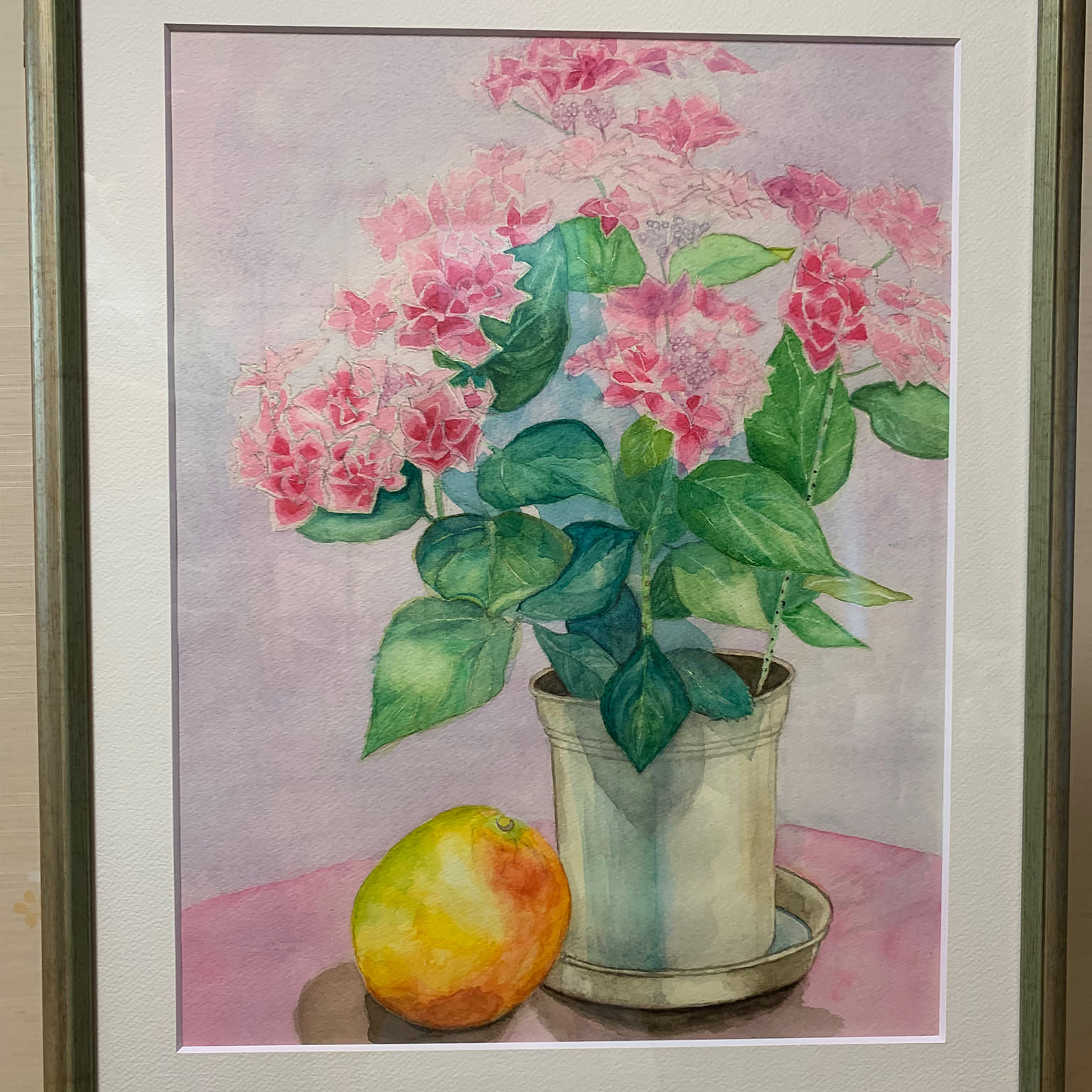 透明水彩画 紫陽花（あじさい）F10サイズ 額縁付 原画 新築
