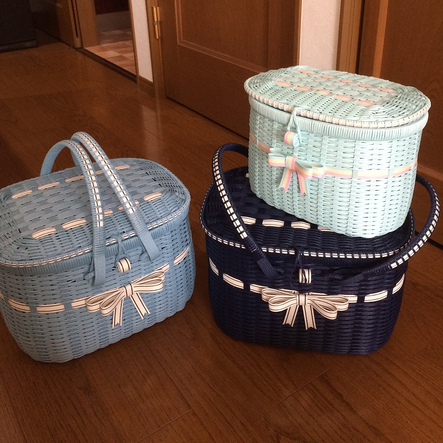 ハンドメイド ピクニックバスケット カゴ バスケット セット2個 カゴバスケット ピクニックかご