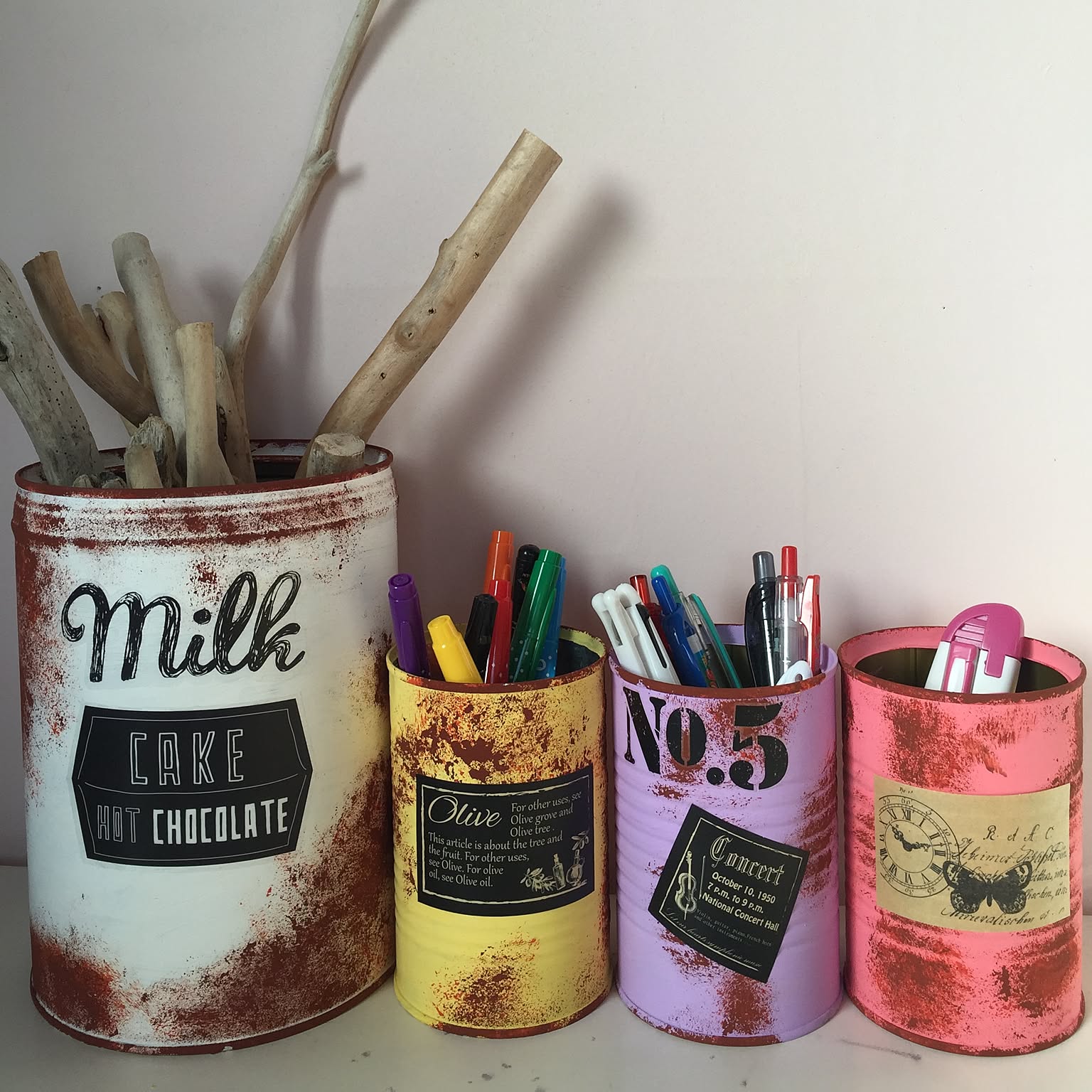 【509】リメイク缶☆デコパージュ　ペン立て インテリア　底穴なし 509】リメイク缶☆デコパージュ ペン立て インテリア 底穴なし