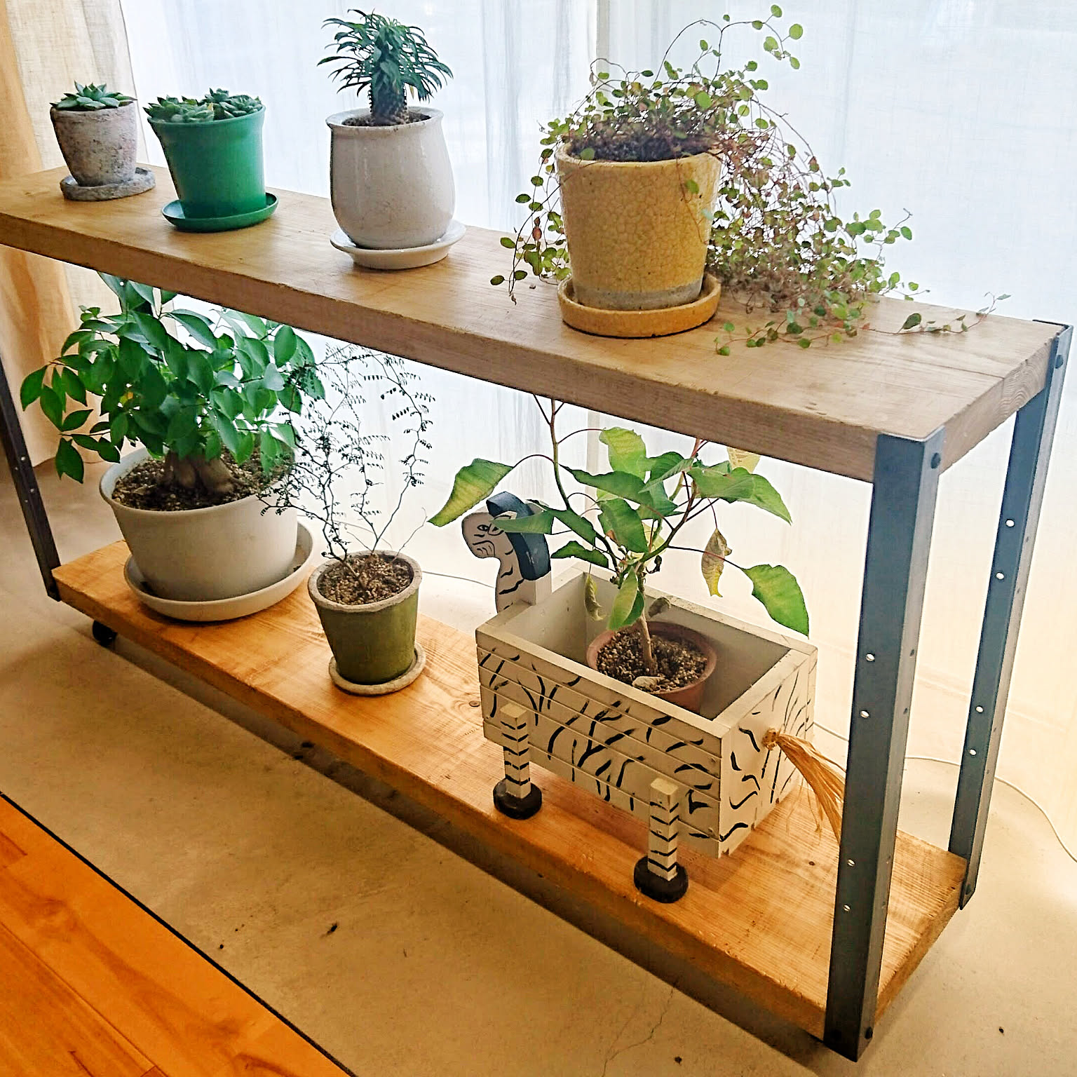 ブラウン 引き出し付き ガーデン シェルフ ハンドメイド 家具