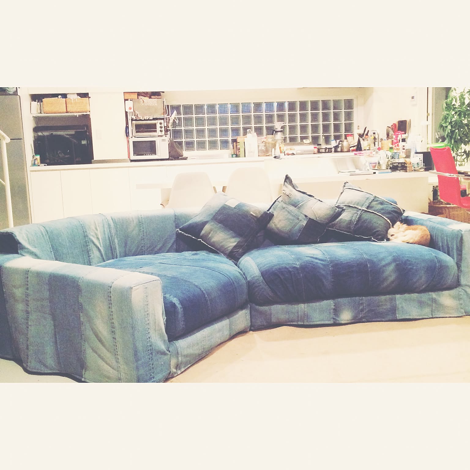 ヴィンテージテイスト/デニムソファ/リーバイス/一点物のインテリア