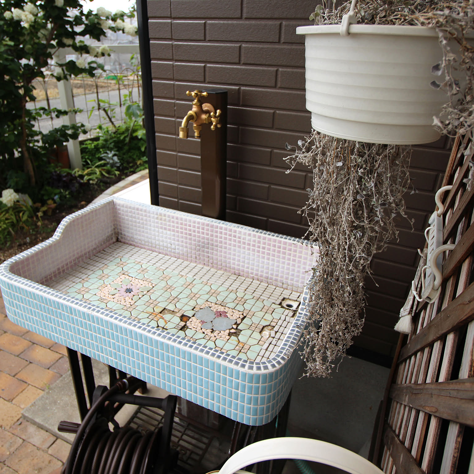 昭和レトロ タイルシンクSサイズ ガーデニングシンク ミシン脚付③