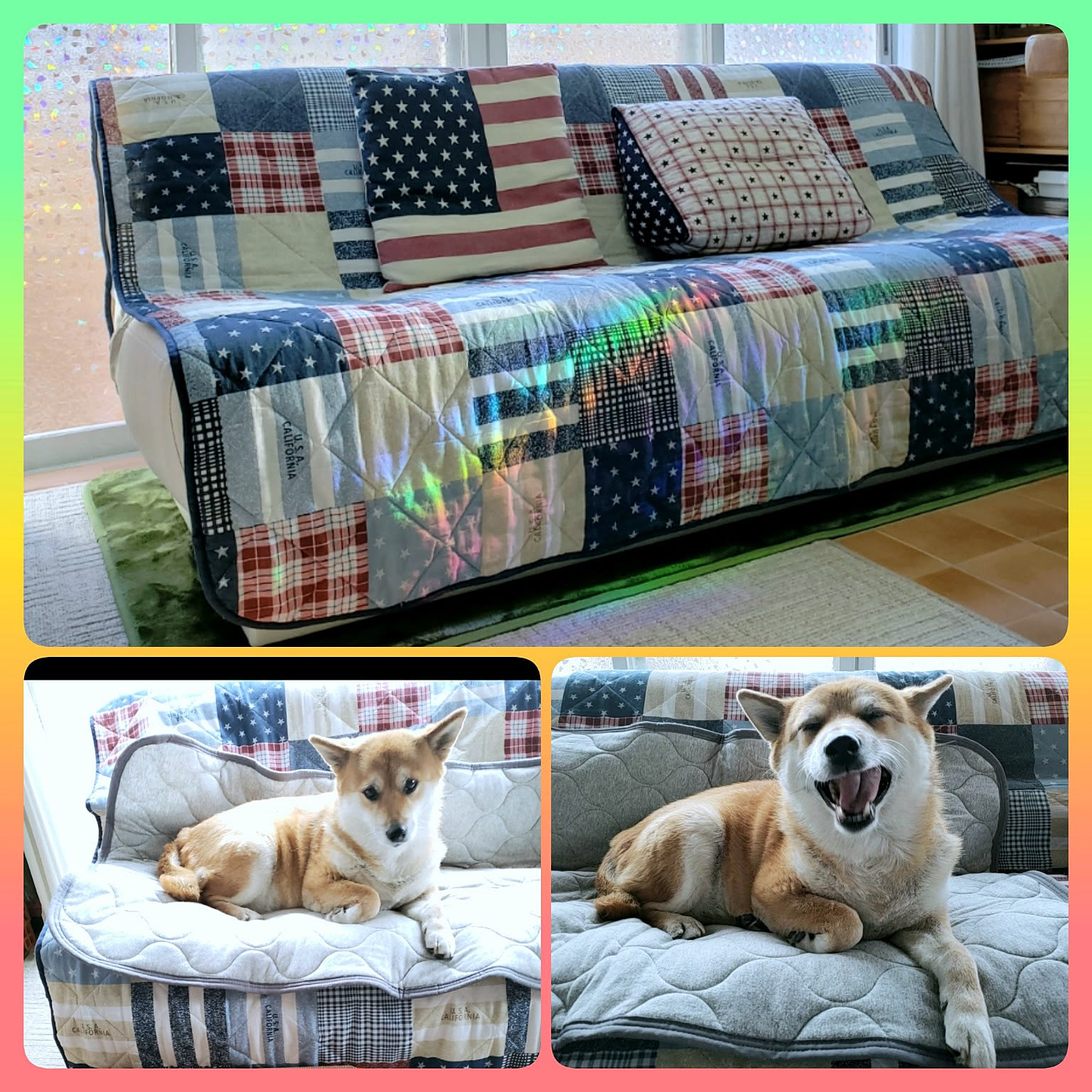 ⭐アメリカンカントリー雑貨❤️パッチワークタペストリー✳️テーブルマットにも✰⋆ ハンドメイド パッチワーク アメリカンカントリー わんちゃん