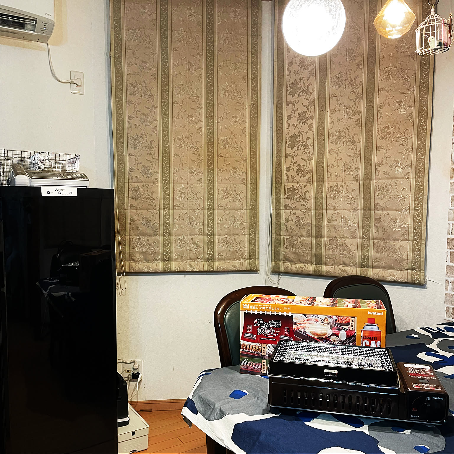 An Iwatani Aburiya tabletop grill used at home for a Japanese-style robata dinner.